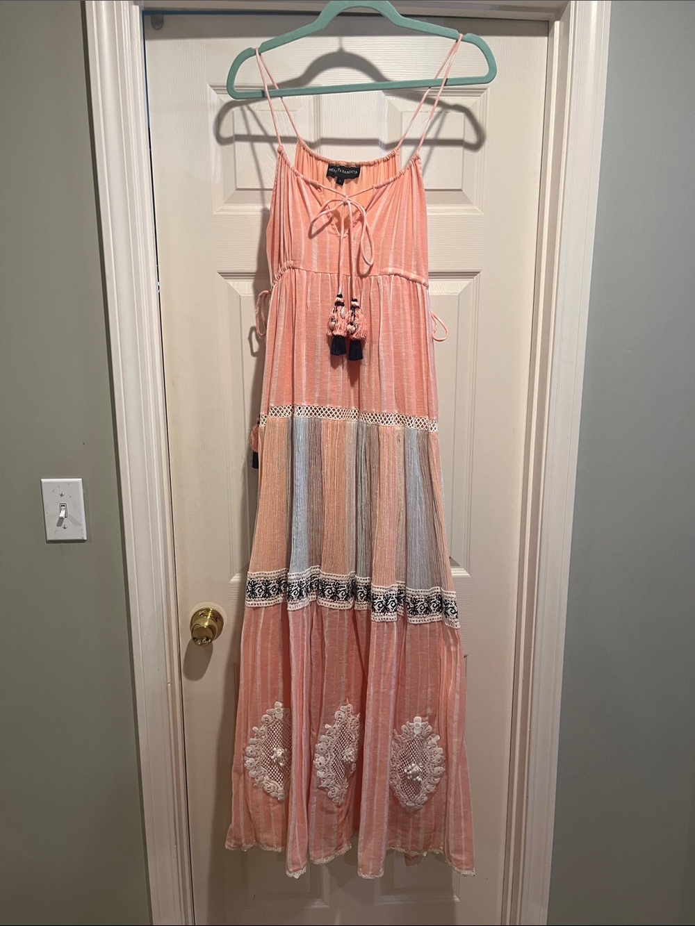 HEMANT & NANDITA Peach Maxi Dress with Tassel Detail
